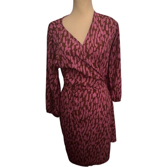 VICI Abstract Print Long Sleeve Wrap Dress, Burgundy and Pink, Women's Size XL - Picture 1 of 4